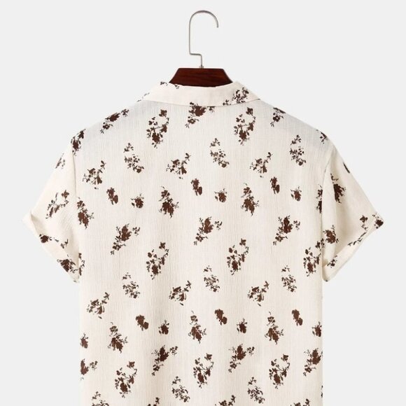 Tan Casual Men's Floral Print Shirt - Picture 3 of 7